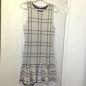 English factory checker dress white black midi peplum bottom sleeveless stretch